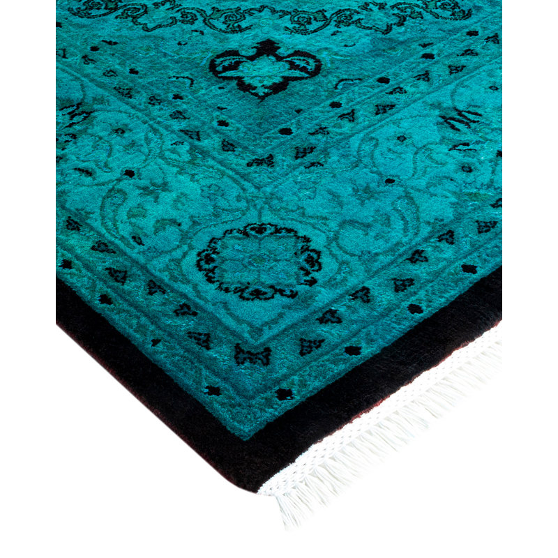 Tapis traditionnel bleu en laine noué à la main 6 pi 9 po x 10 pi 0 po Hayner