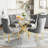  Modern Square Glass Dining Table Set for 4, 36" Tempered Glass Top with Velvet Tufted Nailhead Trim Chairs-2124747750-2116763699