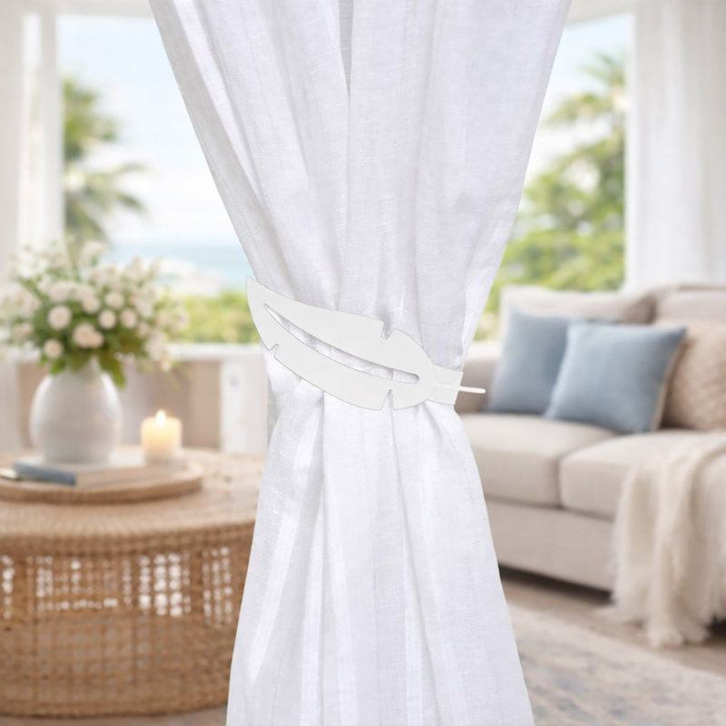 Plume Magnetic Metal Feather Curtain Tieback, White
