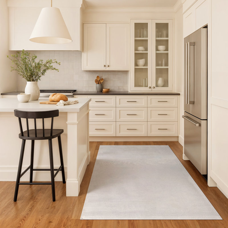 Tapis d'intérieur uni chiné crème ivoire, lavable à la machine et antidérapant, Crème, 3 pi 3 po x 5 pi