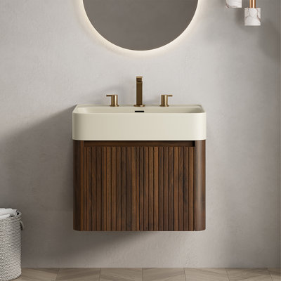 Meuble-lavabo mural en noyer de 24 pouces, meuble de salle de bain suspendu moderne (meuble seulement)
