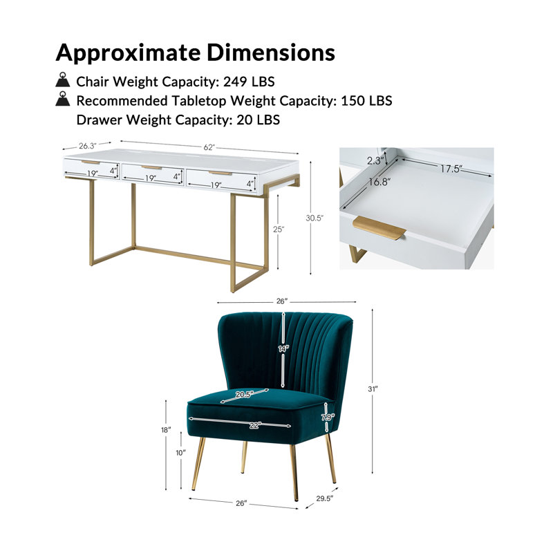 Euclid Modern 2-Piece Desk Office Chair Set, Teal