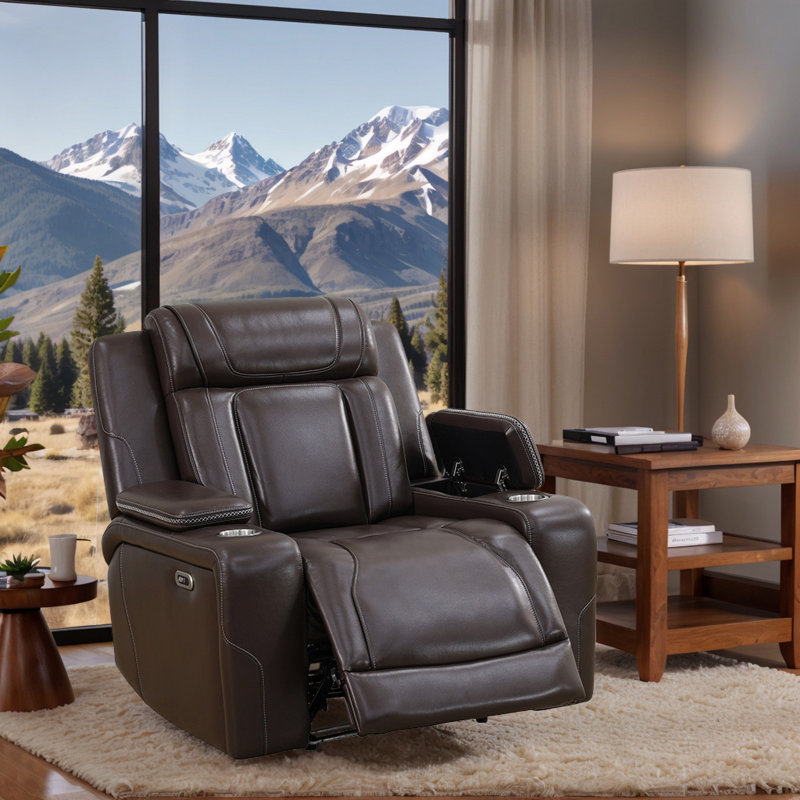Fauteuil inclinable électrique en similicuir brun foncé