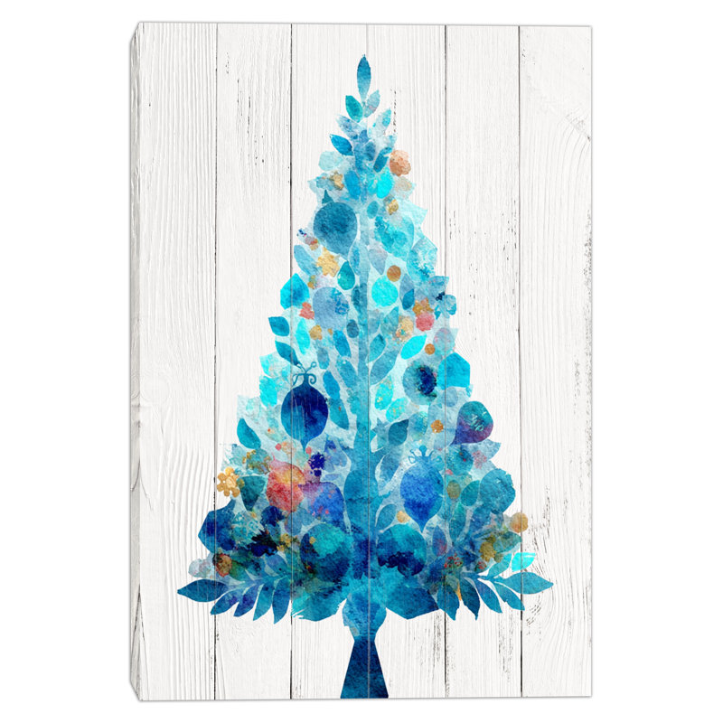 «Blue Collage Christmas Tree», art mural sur toile tendue, H 48 po x l 36 po