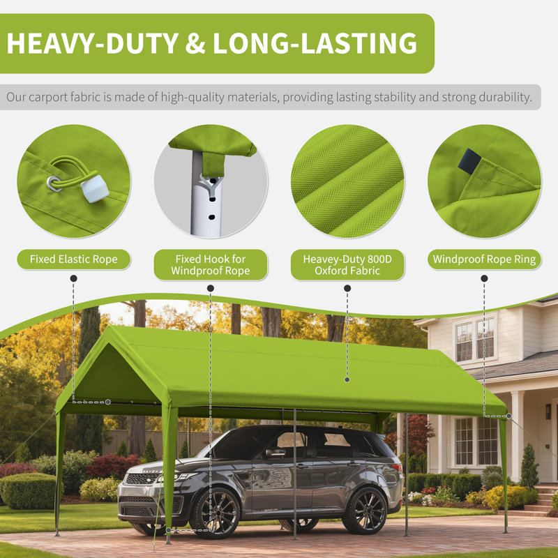 Housse de remplacement pour abri d'auto 10 'X 20', imperméable et protégé contre les rayons UV avec des cordes élastiques