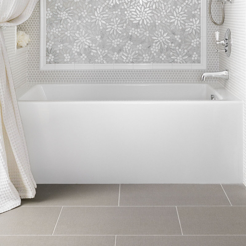 Sydney 60'' L Whirlpool Bathtub, White, Right, Satin Chrome