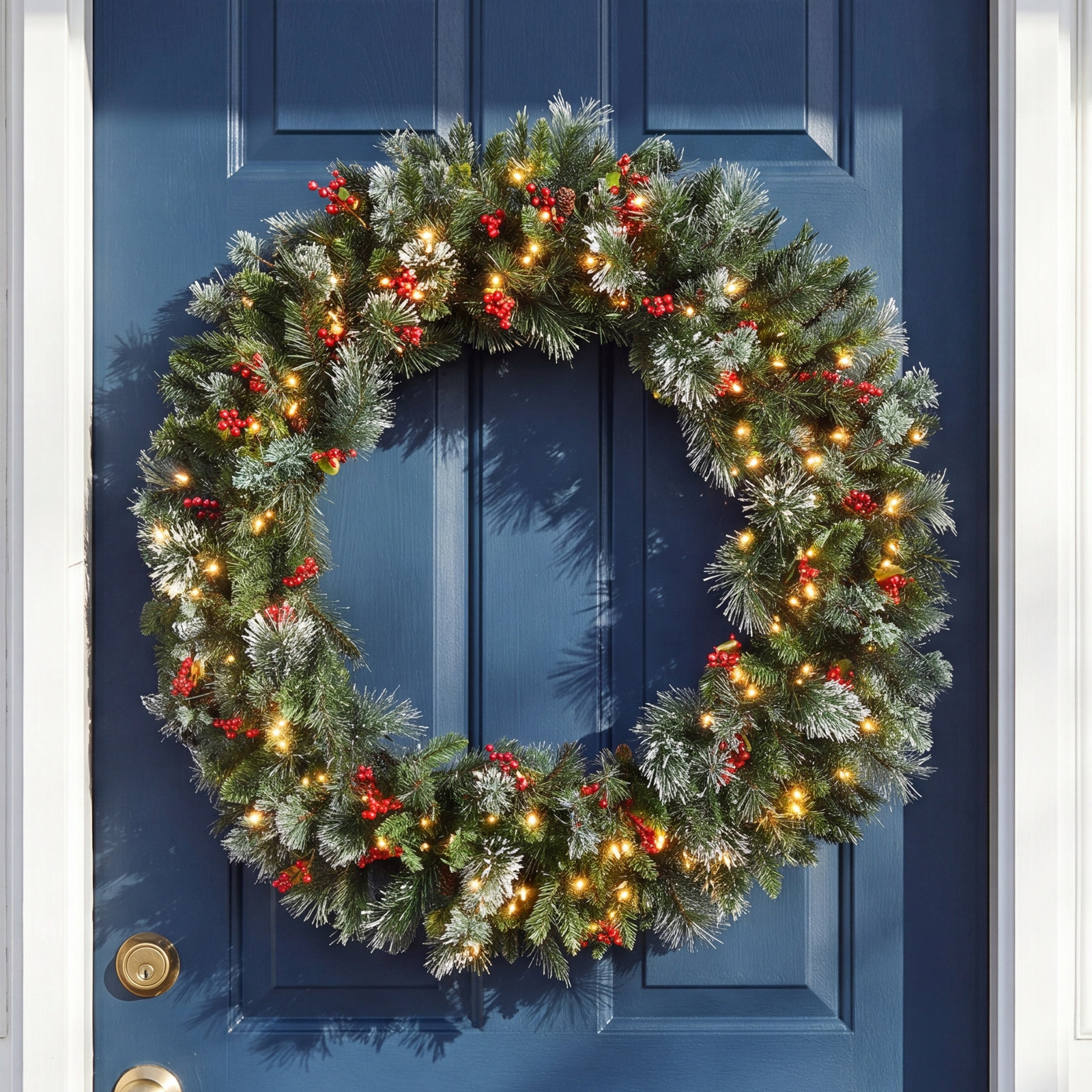 Pre-Lit Pine Wreath, 48" H x 48" W x 7" D
