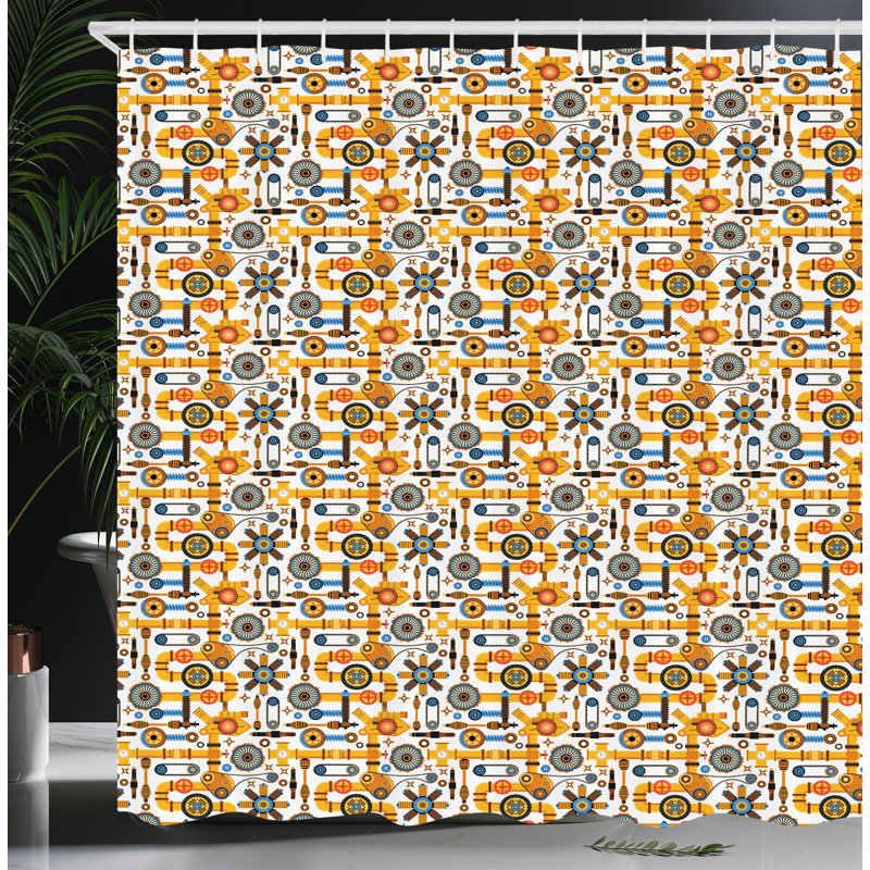 East Urban Home Steampunk Shower Curtain Industrial Elements Multicolor, 70"H x 69"W