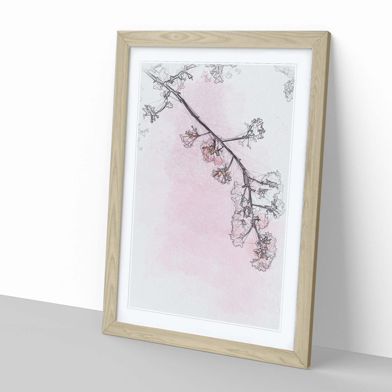 Pink Blossom Cherry Tree in Abstract - Picture Frame Graphic Art Print, Oak, 60cm H x 40cm W x 2cm D
