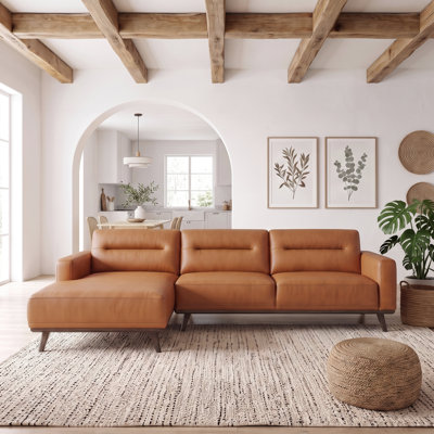 Neithen 109.5" Wide Mid Century Modern L-Shaped Vegan Leather Sofa & Chaise