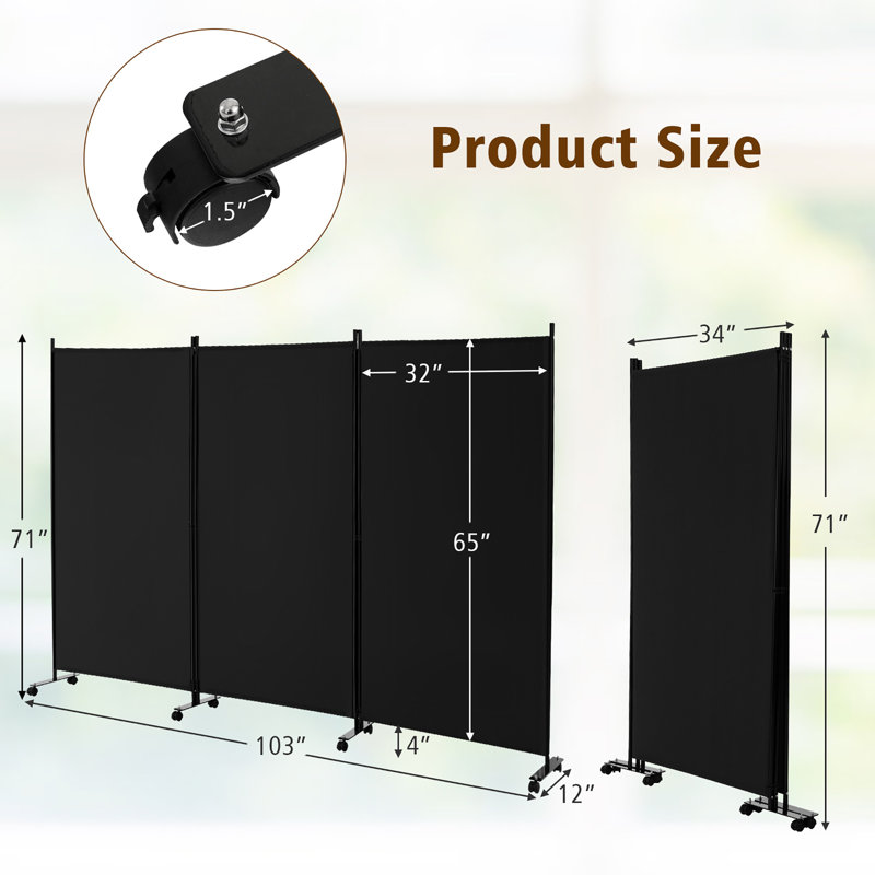 Cloison pliante Aytan, Noir, 3, H 71 po x l 103 po x P 12 po