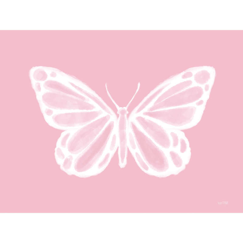 Papillon rosé Clementina - reproduction sur toile tendue, H 32 po x l 48 po