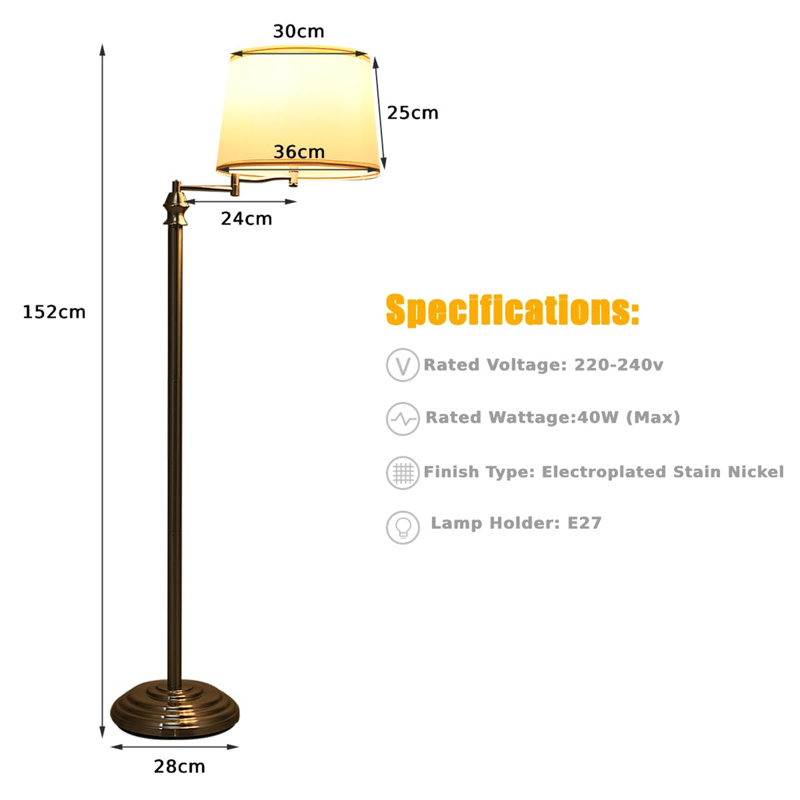 Trondheim 152cm Satin Swing Arm Floor Lamp Set