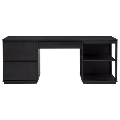 Hardy 75-Inch Computer Desk, 3 Drawers and Open Shelves, Black Wood