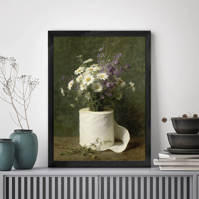 Art floral rétro encadré noir