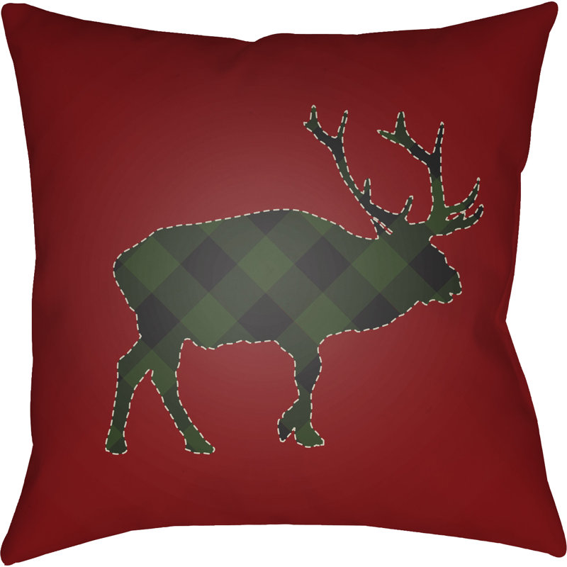 Buffalo Indoor/Outdoor Throw Pillow, 18" H x 18" W x 4" D, Red/Green/Neutral