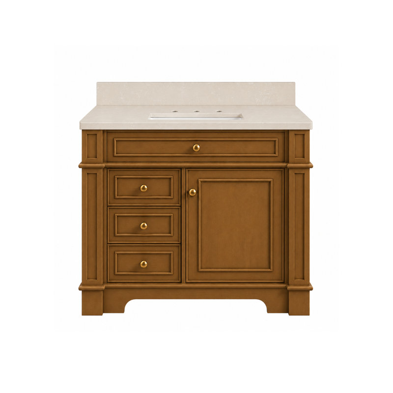 Comptoir de meuble-lavabo en noyer clair de 36 po x P 21 po avec plateau simple encastré Josano, 36, Lasano Beige