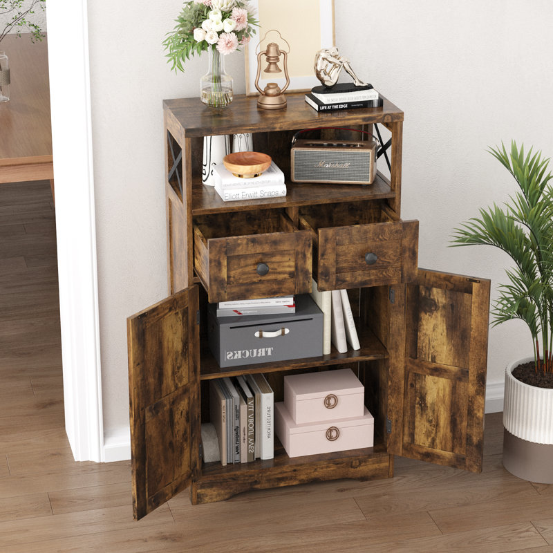 Storage Cabinet With Doors And Drawers, Rustic Brown