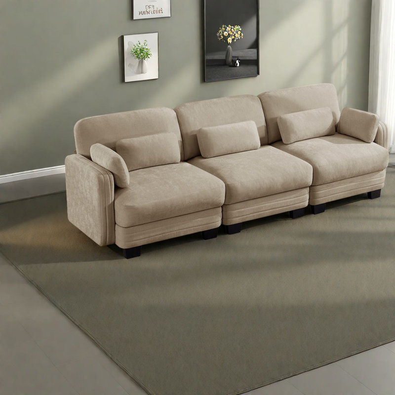 Canapés d'angle modernes à compression, canapé modulable 3 places en chenille camel, Maison