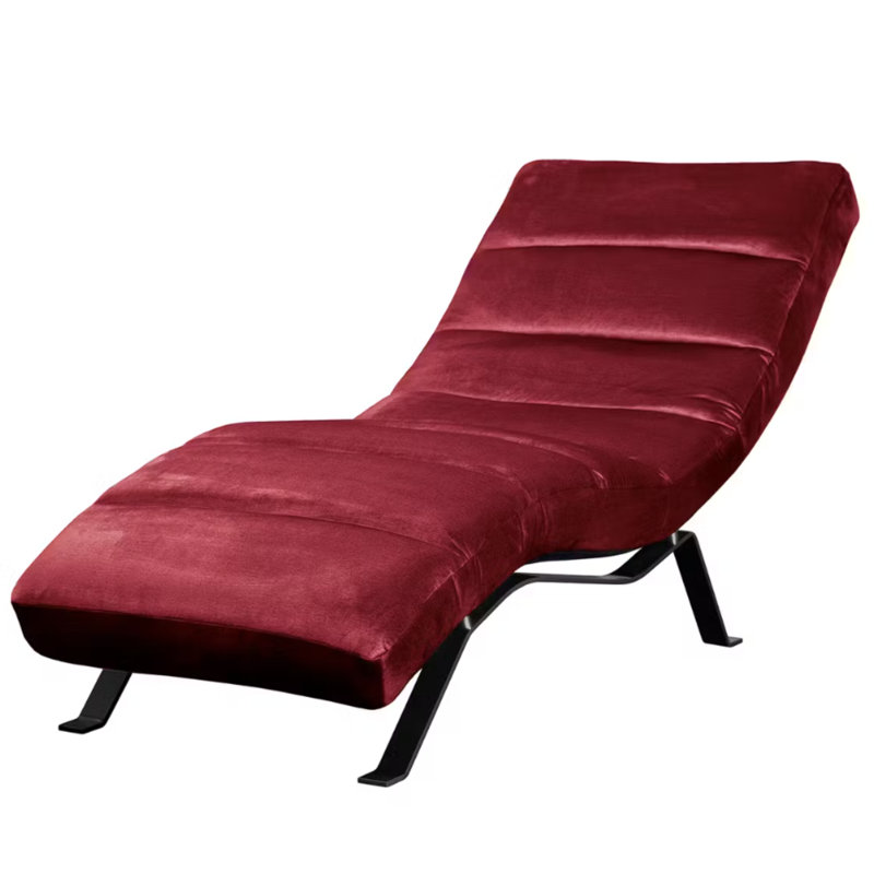 Chaise longue rembourrée en velours avec dossier réglable Rye, Rouge, Noir