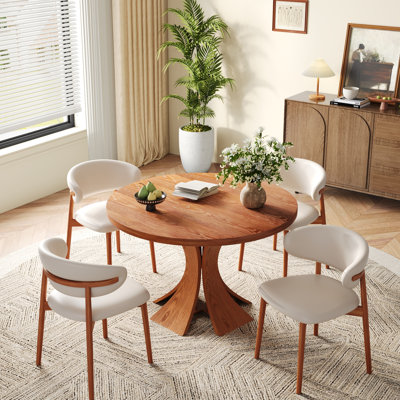 Ensemble de 5 tables de salle à manger Mid-Century rondes en bois massif avec chaises de cuisine robustes pour 2 à 6 personnes