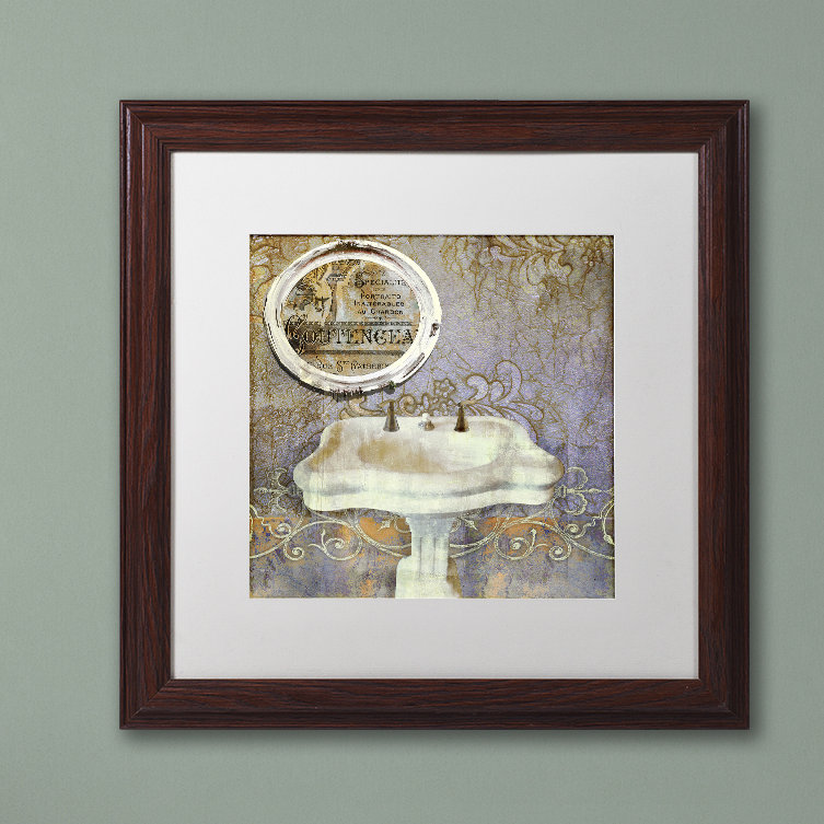«Salle de bain II» par Jadaya, impression encadrée, Blanc, H 16 po x l 16 po, Encadrement brun