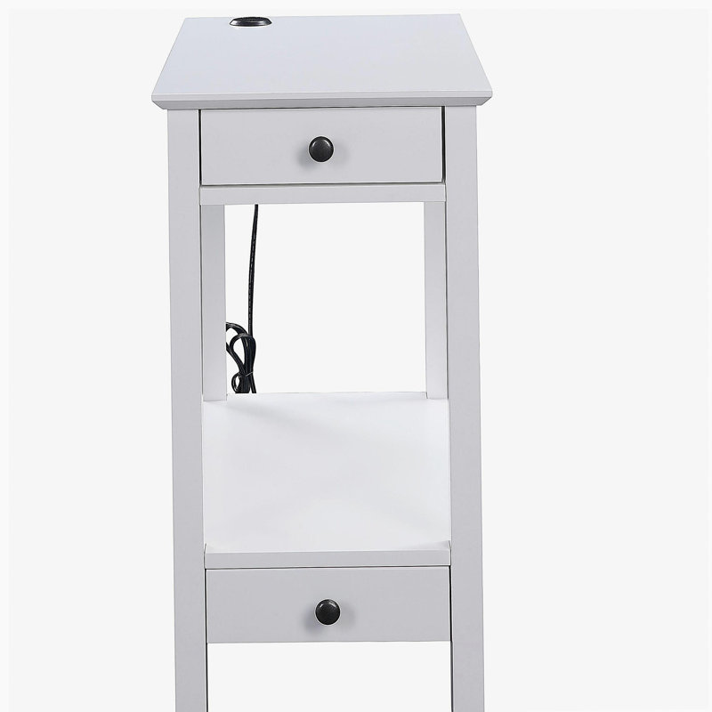 White Finish Accent Table W/USB