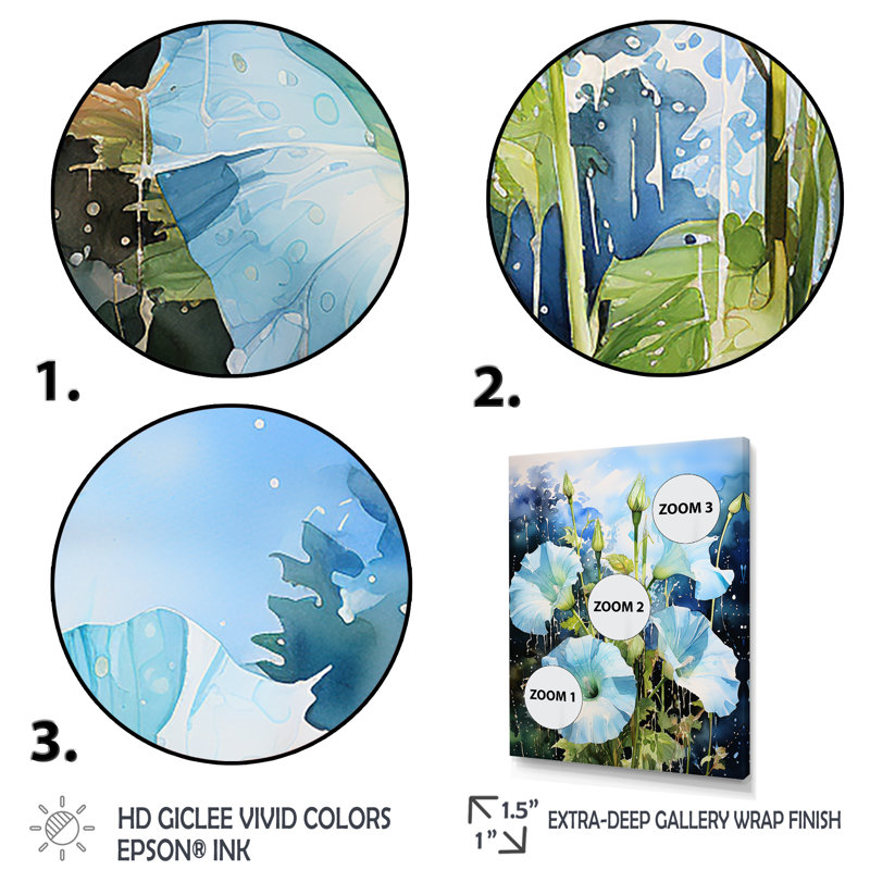 Blue Morning Glory Dewy Blooms III - Morning Glory Wall Art, White Single Picture Framed, 40" H x 30" W x 1.5" D