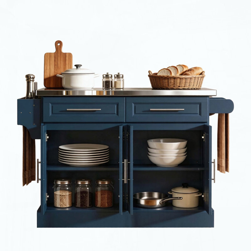 Chariot pour îlot de cuisine de style nordique avec plateau en acier inoxydable