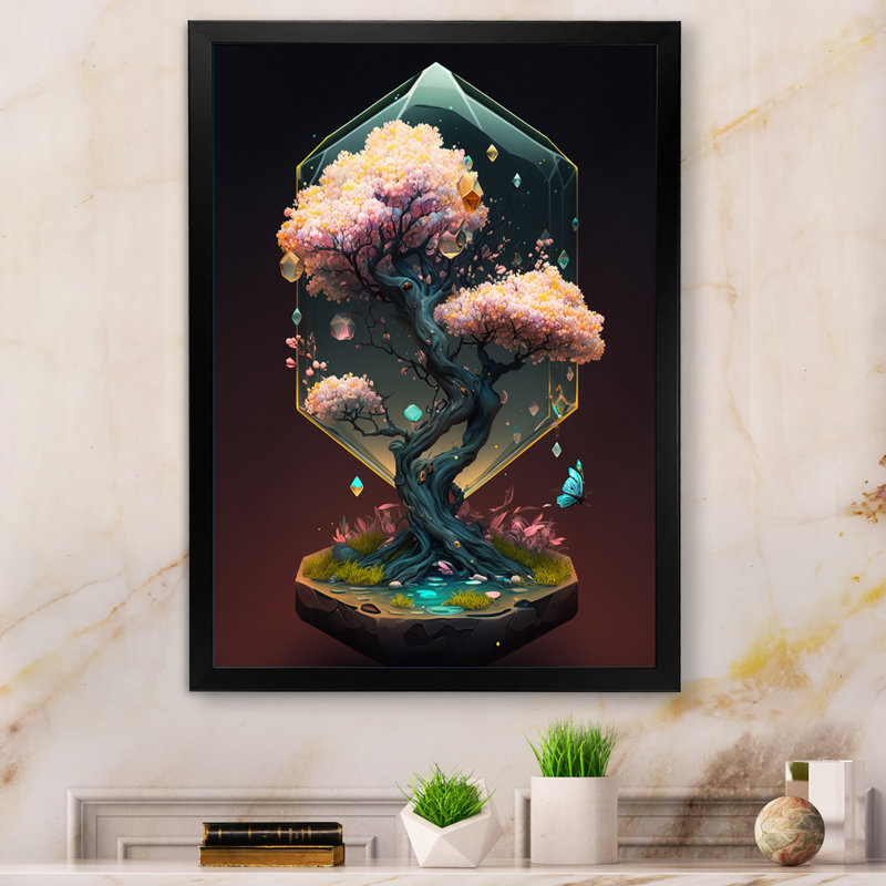«Hexagon Bonsai Tree I», reproduction sur toile, Impression noire sur toile encadrée, L 12 po x H 20 po