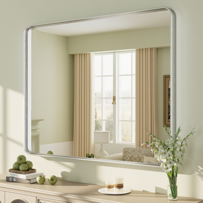 Aevar Tempered Glass and Aluminum Alloy Framed French Cleat Mounted Wall Mirror