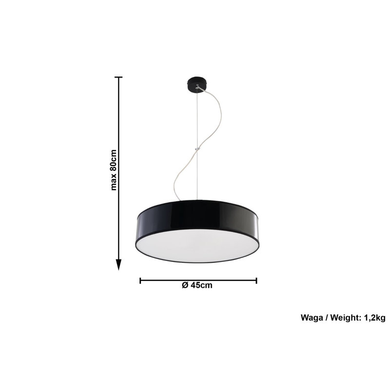 Brescia 3 - Light White Drum Pendant, Black