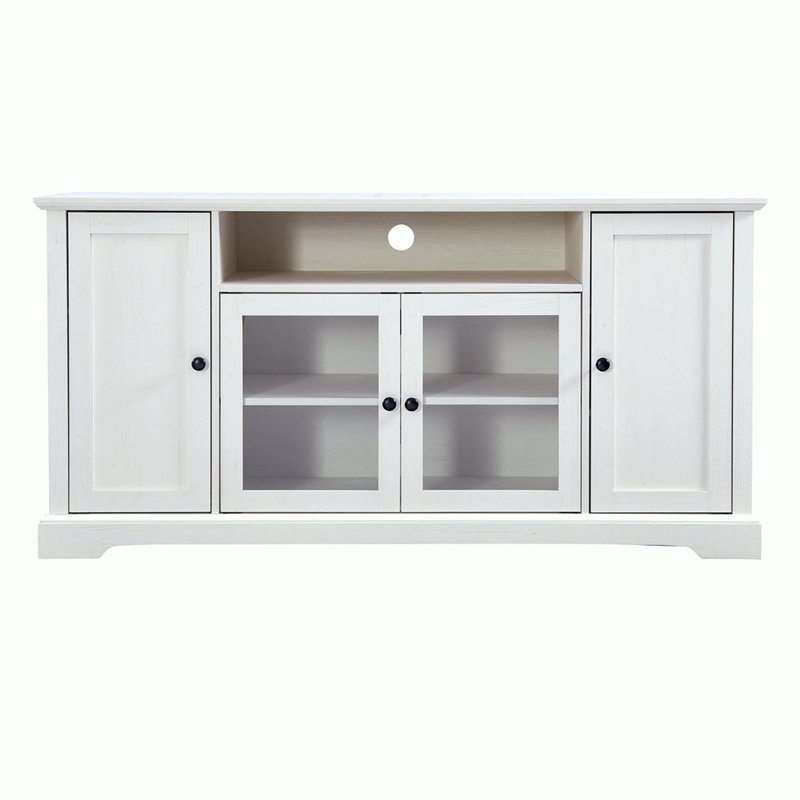 Diretha Storage Cabinet,TV Stand,Sideboard,Up To 65"TV with 2 Glass Door and Adjustable Panels, White