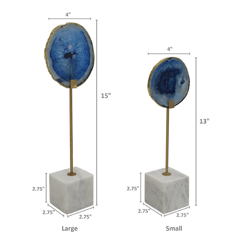 Ensemble de 2 sculptures Eastwood Sabriel Agate, Bleu/blanc/or