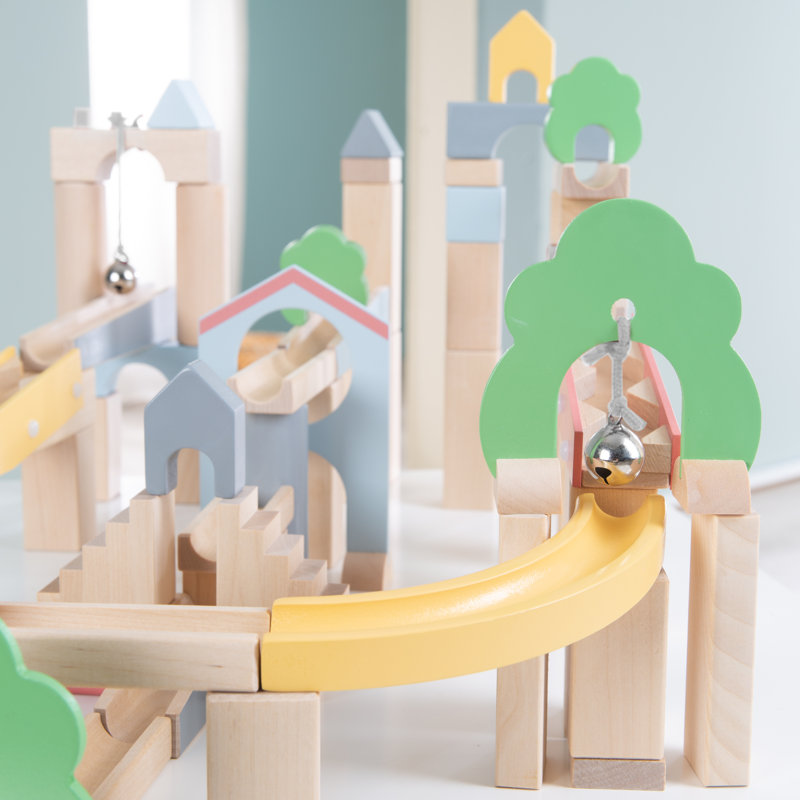 Colorful wooden marble run - ball run