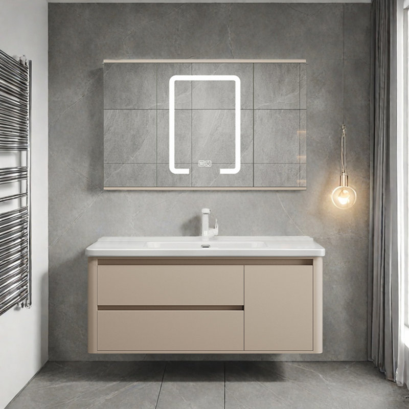 Armoire de salle de bain simple et moderne, Blanc / beige