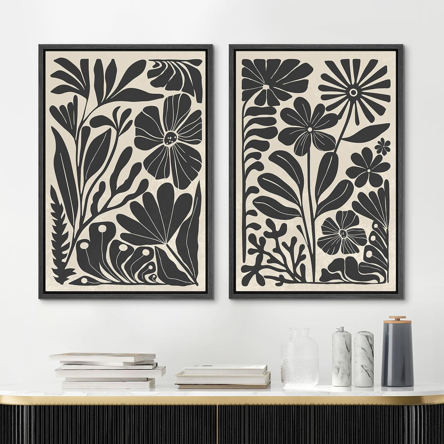 IDEA4WALL Unique Black And White Abstract Floral & Botanical Modern ...