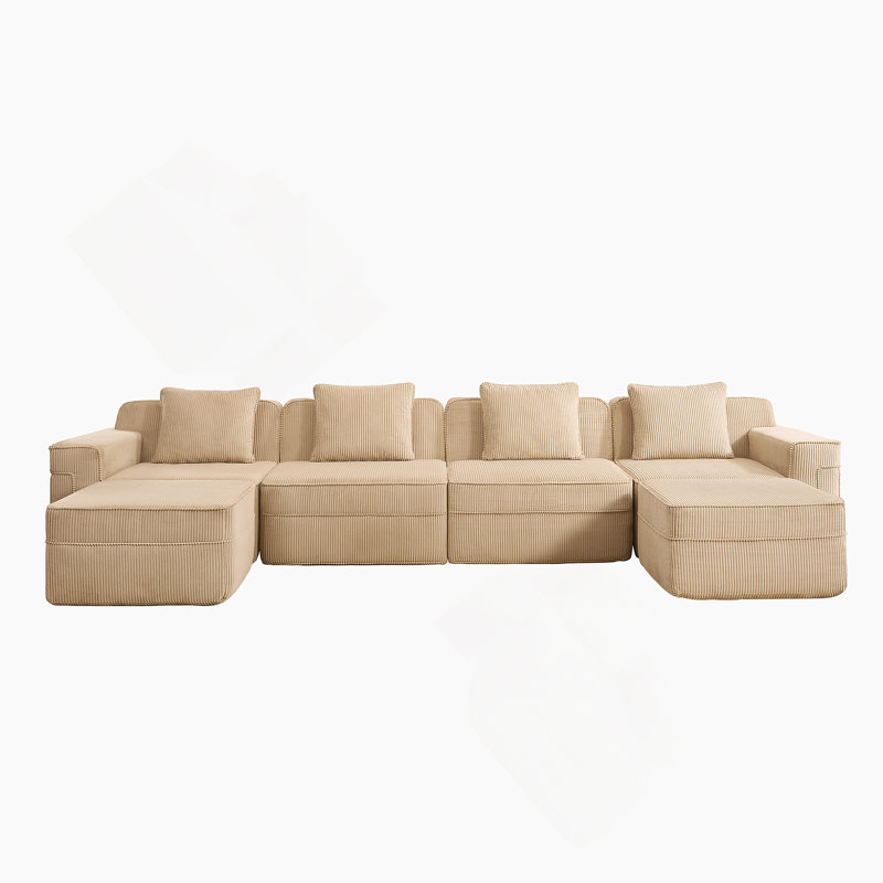 Modular 3 Seat U Shape Sectional Boneless Sofa With Deep Seat, Cloud-Like Comfort, Throw Pillows And 2 Movable Ottomans For Family Relaxation