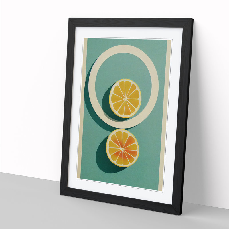 Lemon Fruit Deco - Picture Frame Print, 64cm H x 46cm W x 2cm D, Walnut