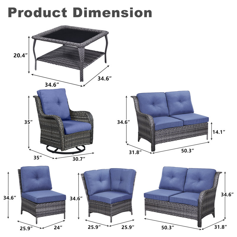 Ensemble de conversation d'extérieur pour 8 personnes avec coussins Schutt, Bleu, gris