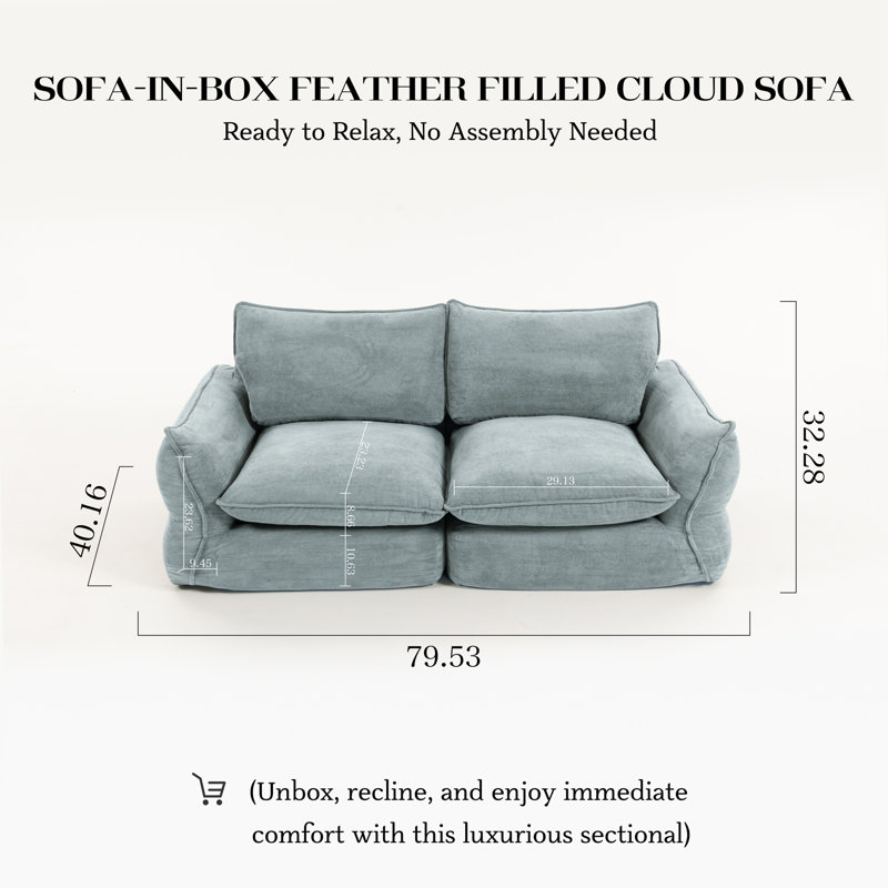Canapé surdimensionné en mélange de duvet désossé de 81 po Boneless, Mélange de plumes bleues
