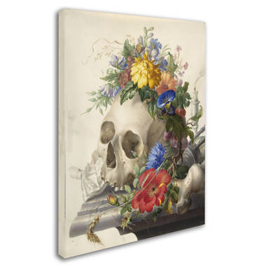 Bless international Skull With Floral Crown On Canvas by Balazs Solti Print