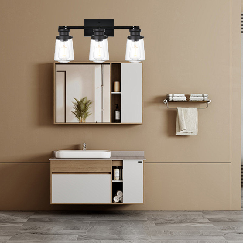 Luminaires de salle de bain noir mat, miroir de coiffeuse moderne à 3 lumières, appliques murales avec abat-jour en verre blanc laiteux, douille E26 (ampoules non incluses)