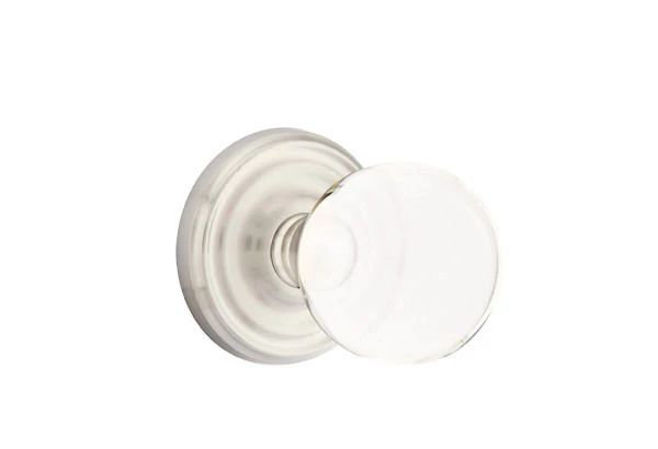 Emtek Privacy Interior Mortise Set w/ Regular Rosette & Bristol Glass Knob (RH), Satin Nickel