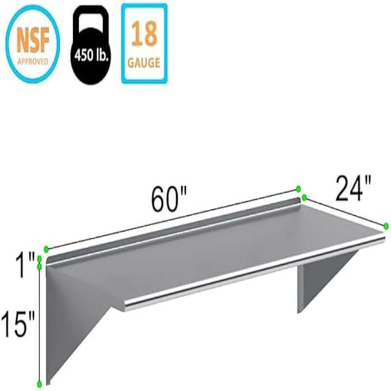 Express KitchQuip Wall Mounted Shelf, 60" W x 24" D