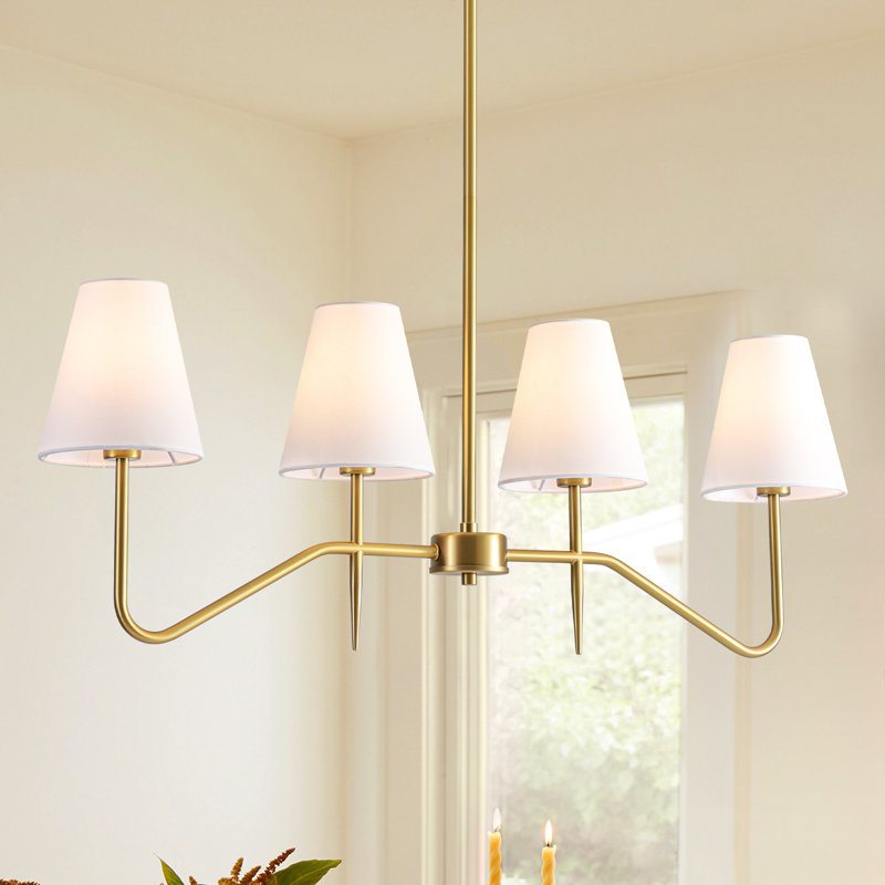 Lustre 4 lumières à abat-jour moderne en tissu 32,3 po Lumora, Or brossé