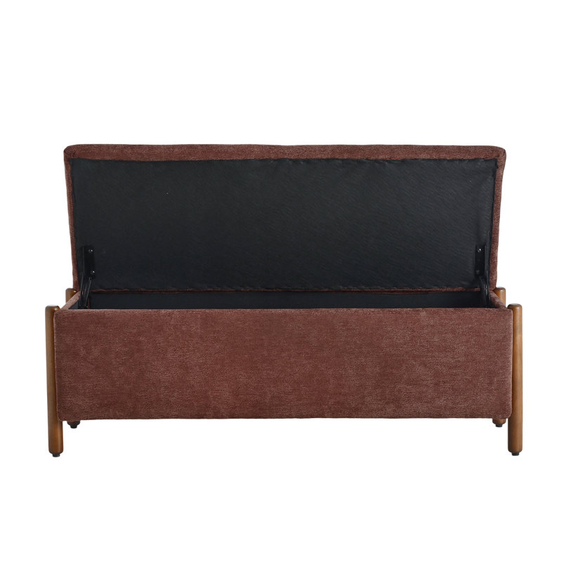 Multifunctional Chenille Storage Bench with Cylindrical Solid Wood Legs, Rust