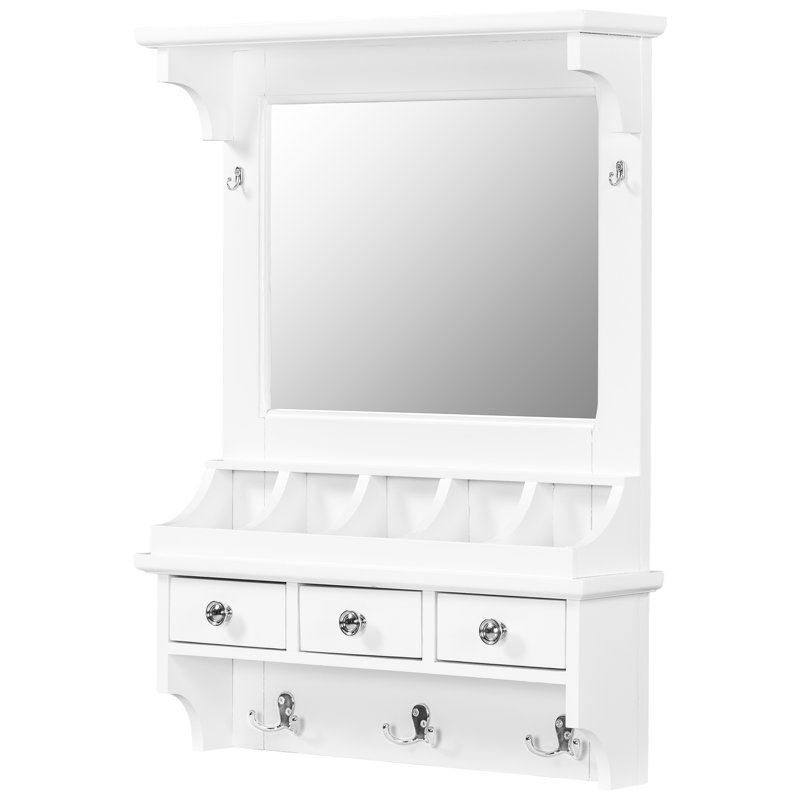 White, Wall - Mounted, Floating Makeup Vanity, Drawers, Pockets, Hooks, 31.7 Inch Mirror, Home Organization, Small Rooms Space Saving, Mounted Hooks