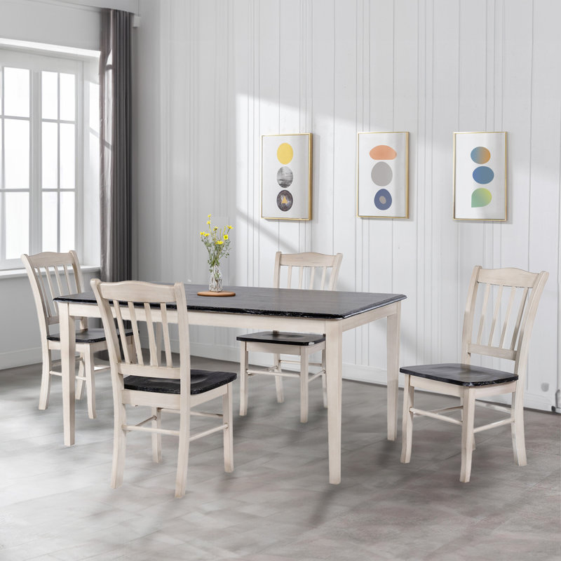 Weldy 4 - Person Dining Set, European Black Ash/Antique White