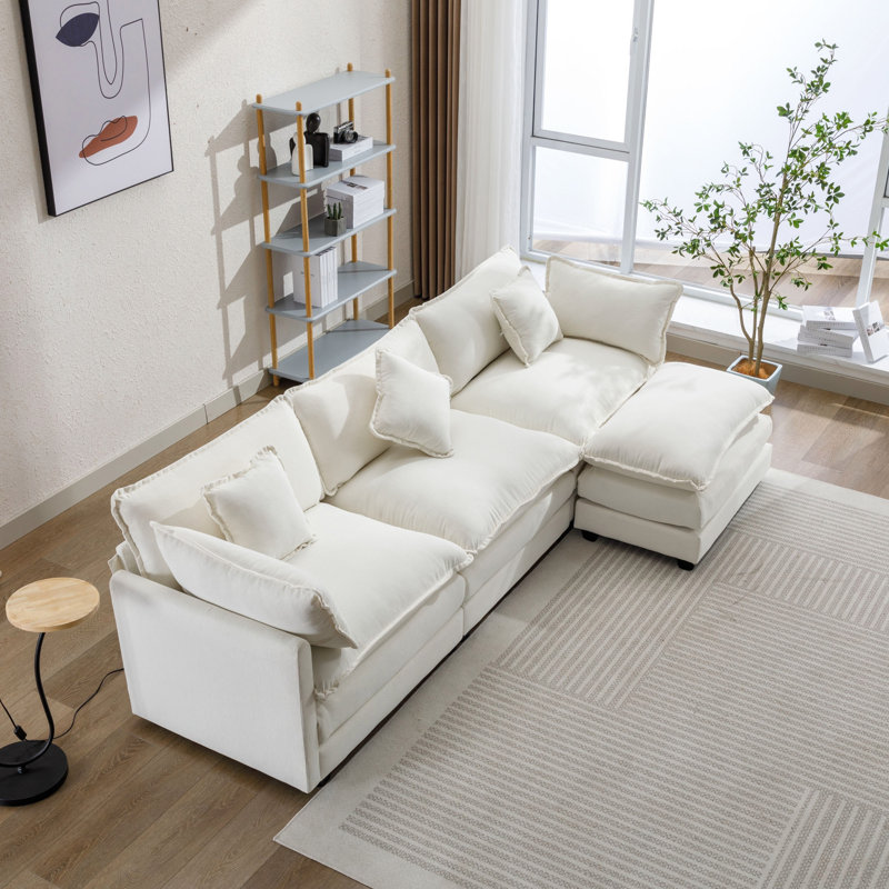 Canapé modulaire rembourré, Chenille beige, H 33 po x l 112,2 po x P 35,4 po